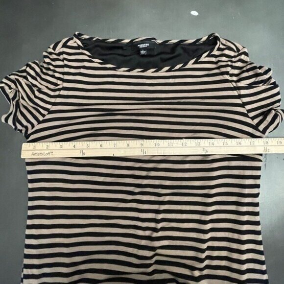 PREMISE Dresses Tan Nautical Stripe Shirt Dress Short Jersey Boat Neck Pockets L - Picture 8 of 8